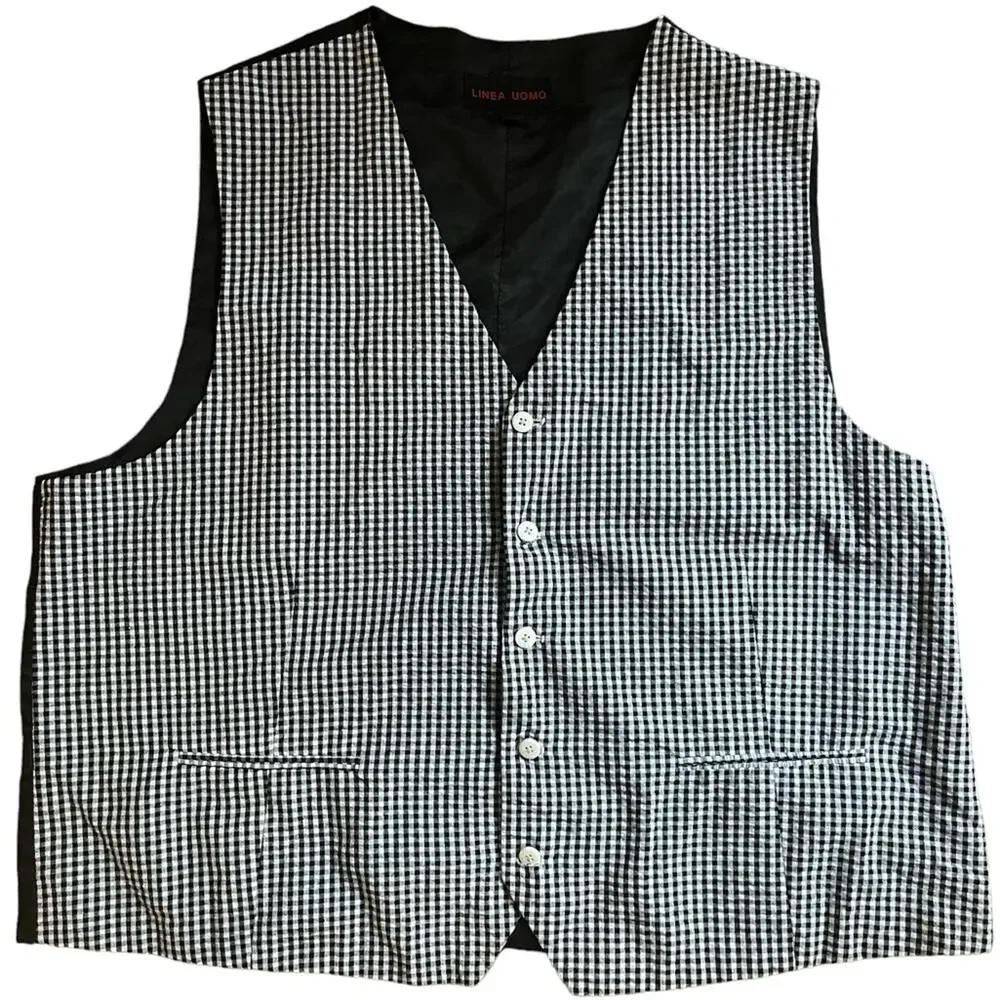 Linea Uomo Gingham Navy White Vest And Dress Pant Coord Set 3X/46X30